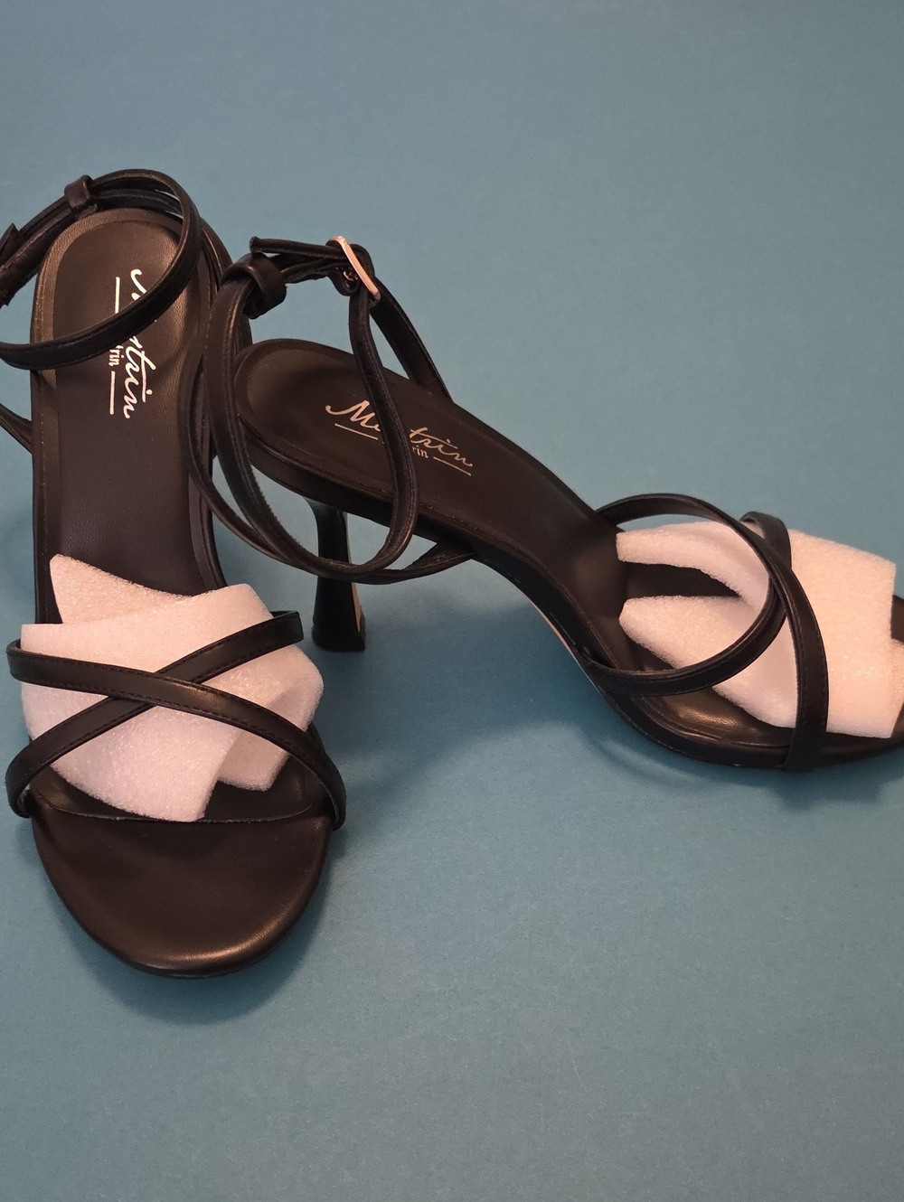 Black Strappy High Heel Sandals with Ankle Tie